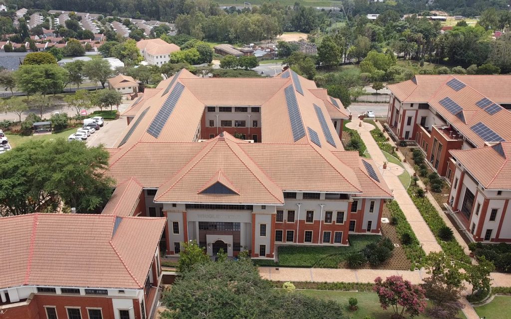 Aerial view of rooftop solar at The Campus, Bryanston