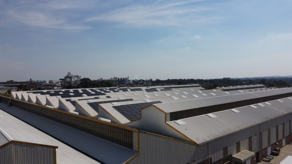 Drone view over the rooftop solar at Barloworld Boksburg
